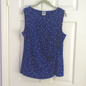 NWT Anne Klein Royal Blue Dot Print Polyester Elastane Blend Sleeveless Top Sz L